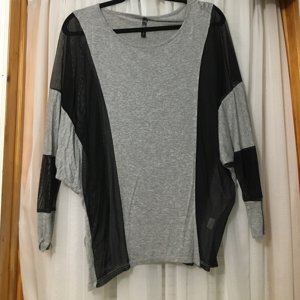 Gray and black netted top